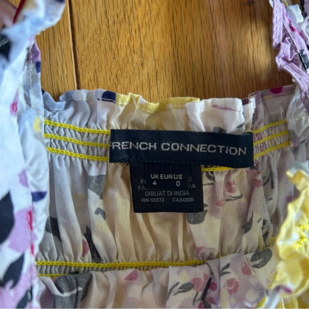French Connection Floral Smocked Pleated Sundress Maxi Country Cottage Boho 0 - Picture 4 of 7